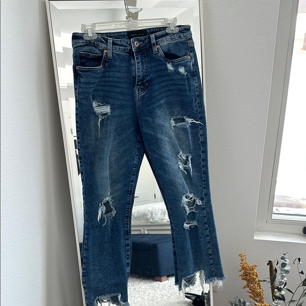 Kendall & Kylie Blue Cropped Distressed Jeans